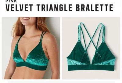 Nwot Victoria's Secret VS PINK Velvet Triangle Bralette Green Bra Sz Small S