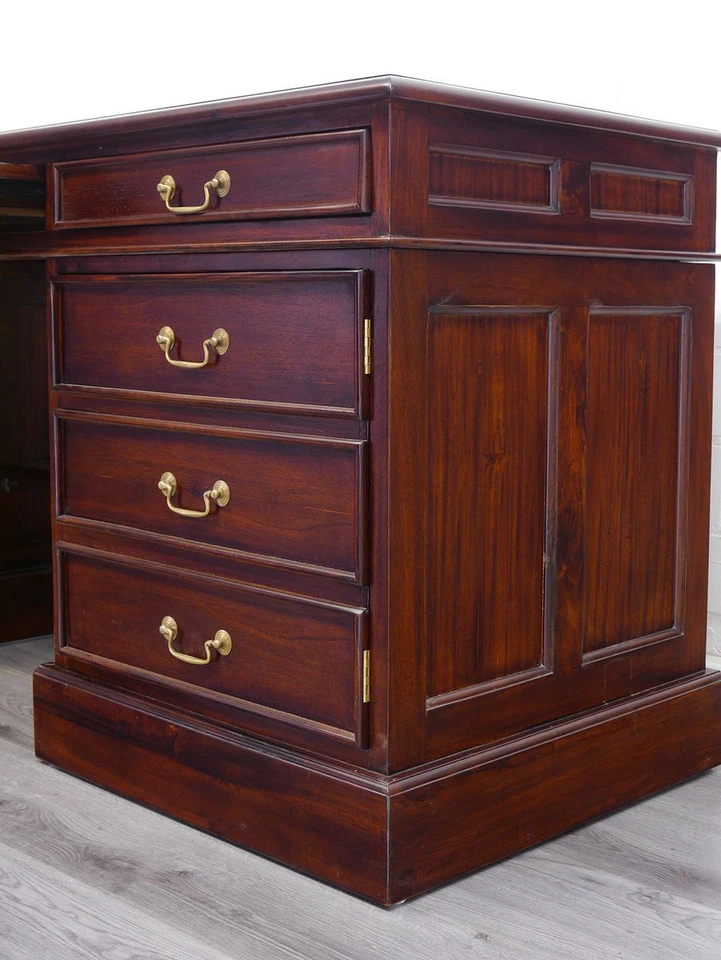 Schreibtisch Computertisch Büromöbel Holz massiv braunes Leder B: 120 cm (4539) - Bild 4 von 4