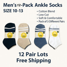 12-Pack Men s Ankle Socks Size 10 13 Cotton Blend Low-Cut Sports Socks