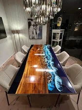 60"x30" Ocean Wave Epoxy Resin Center Dining Table Unique Epoxy Table Home Decor