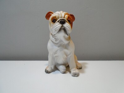 CUTE BROWN AND WHITE BOXER DOG 3.5'' PLASTER FIGURE UNBRANDED (SF815)