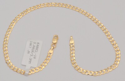 Gold chain 10k solid yellow cuban curb link anklet bracelet 10 in 3.3mm 2.9gr Q2