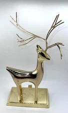 Reindeer Mantle Stocking Holder Hanger Gold Tone Heavy Duty Christmas Holiday