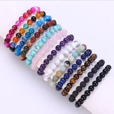 Wholesale Natural Gemstone Round Bead Bracelets Elastic Bangle 4mm 6mm 8mm 10mm