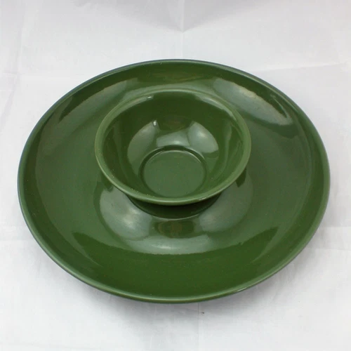Moss Green Chip & Dip Serving 2 Pc Set Enamelware NEW Graniteware Snack Veggie
