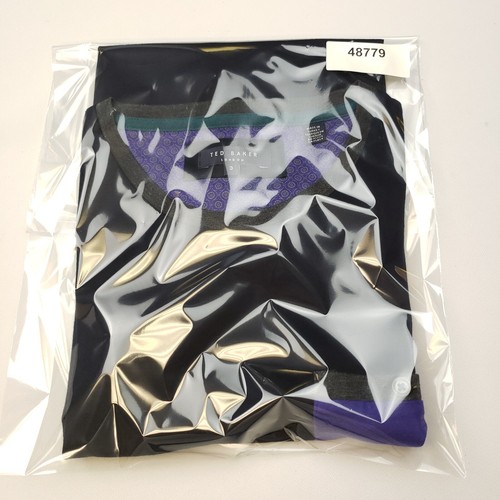 Ted Baker T-Shirt Pocket Size 3 SMALL Black Purple Mens Regular Cotton 100% - Picture 11 of 13