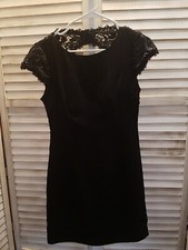 Blaque Label Womens Dress Size Medium Black Lined Lace Back Sleeves Zipper 