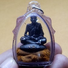 Statue Phra LP Mhun Yellow robe Wat Banjan Thai  Buddha Amulet Holy Magic Rare
