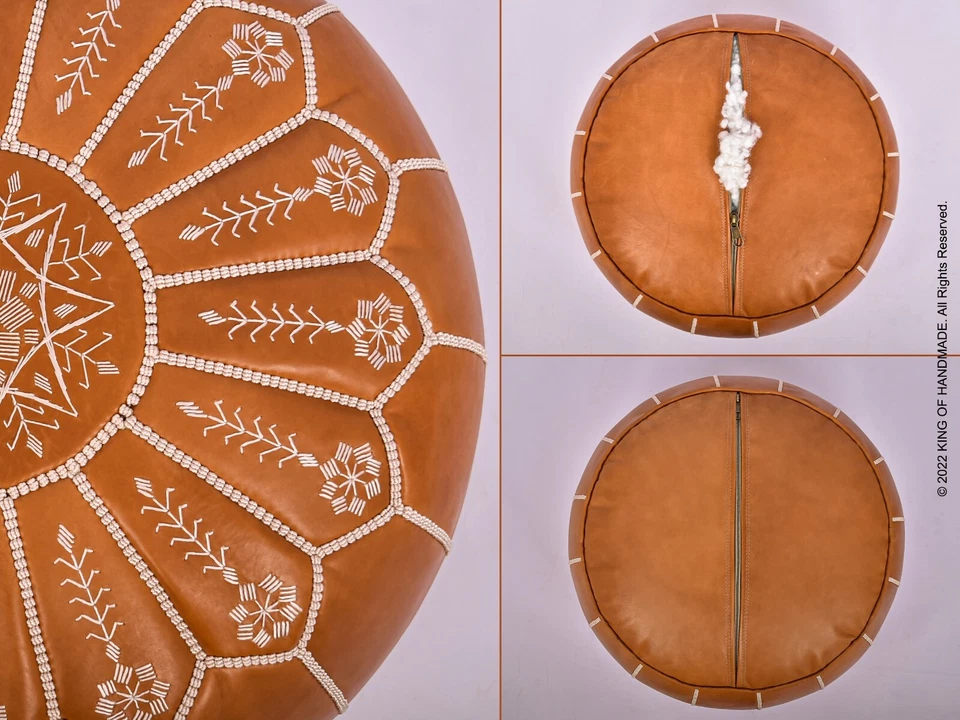 Unstuffed Ottoman Pouffe Moroccan leather, handmade footstool - Image 3 of 4