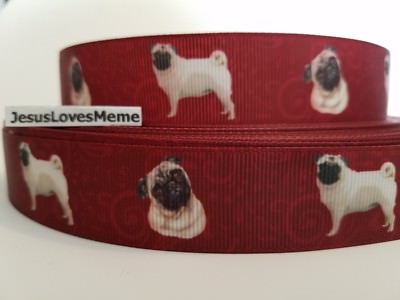 Grosgrain Ribbon Pug Dog Breed Pugs Dogs Puppy Pets Fur Baby Rescue Shelter 1''