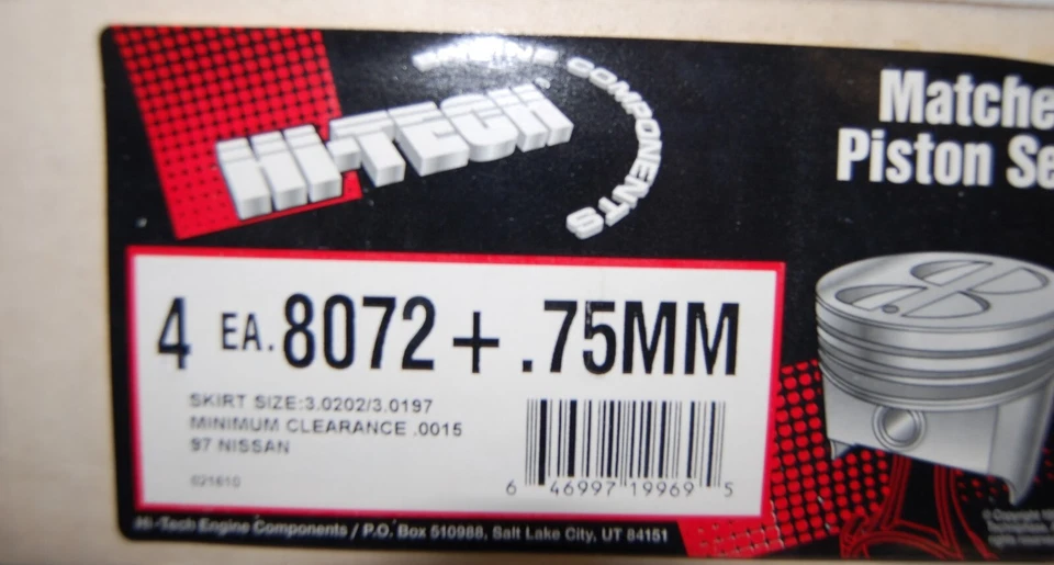 Hitech 8072 75M (.030) Set of 4 Pistons fits E16 Engine 97 Nissan — 第 2/2 张图片