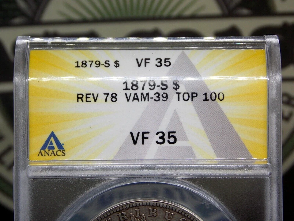 1879 "S" Morgan SILVER Dollar *REVERSE of 1878* $1 ANACS VF35 #673 VAM-39 VF - Image 4 of 4