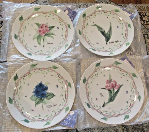 NIB Winterthur Garden Lane 4 Floral Plates Enesco Japan