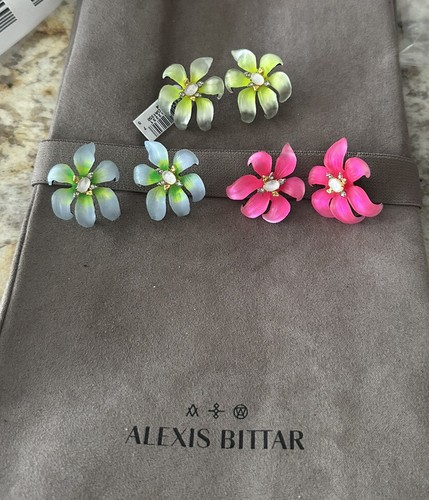100% Authentic Alexis Bittar Sunkissed Yellow Lucite Flower & Crystal Earrings - Picture 11 of 15