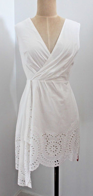 NWT MILLY Chloe Poplin Embroidered Sleeveless Faux Wrap White Dress 10 $375