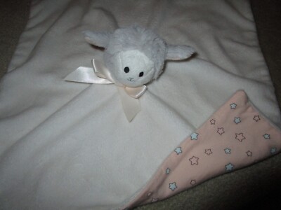 Lil Llama Sheep Gray  /  Stars Plush Baby Blanket Gray Satin Bow Security Lovey