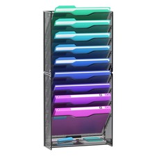 VEESUN 10-Tier Metal Hanging Wall File Organizer Holder Mounted Letter Magazine