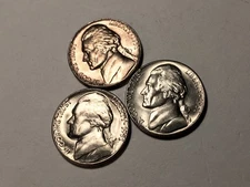 1951 P-D-S Jefferson Nickels Nice Mixed BU/Uncirculated Set of 3!!  #14