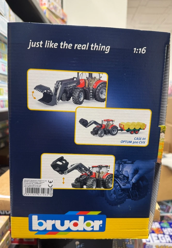 BRUDER 03198 -TRATTORE CASE IH OPTUM 300CVX CON BENNA E RIMORCHIO CARICABALLE - Immagine 4 di 4