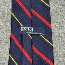 Polo Ralph Lauren Tie Blue Red Yellow Regimental Striped Necktie 4" Wide USA