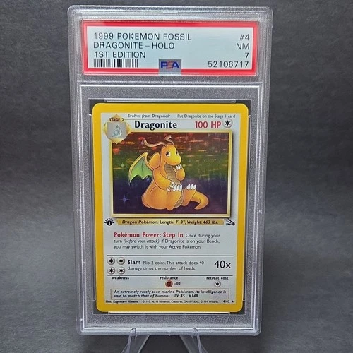 Pokémon TCG Fossil Dragonite 4/62 1st Edition Holo Rare 1999 PSA 7