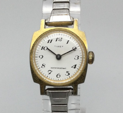 Vintage Timex Womens Manual Wind 21mm Watch Gold Tone White Dial Stretch Band