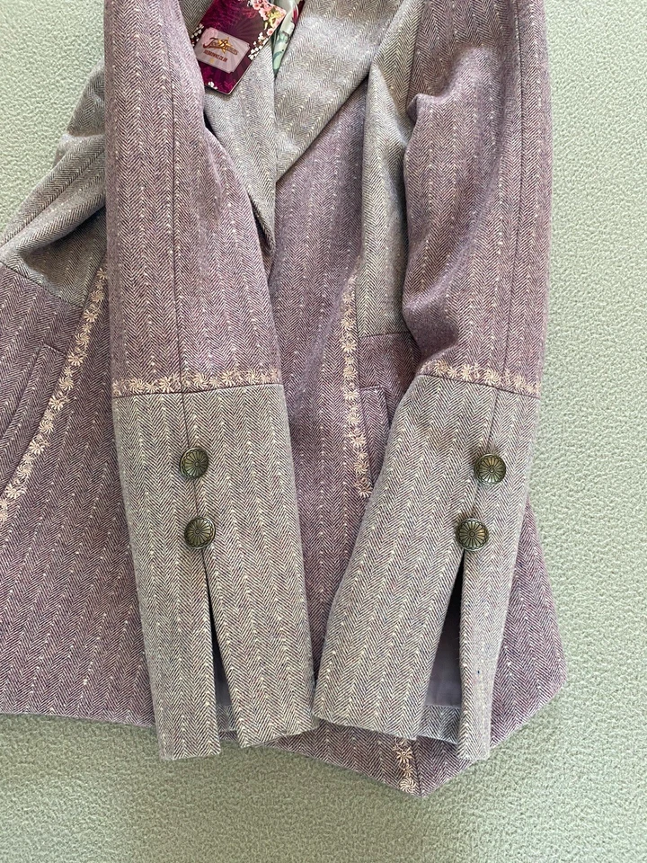 JOE BROWNS BLAZER SZ 8 LILAC PURPLE EMBROIDERED FLORAL WOMENS WOOL BLEND JACKET - Image 3 of 4