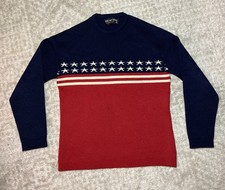 Vtg 70s Demetre Pure Virgin Wool Sweater Red Blue White Made In USA Women  s Med