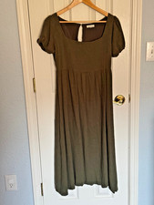 Endless Blu Dress SIZE L Olive Green Puff Sleeves Empire Waist Lined