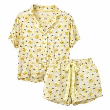 Disney Winnie the Pooh Pajama Set Girls M 8-10 Yellow Gingham Bee Primark PJs
