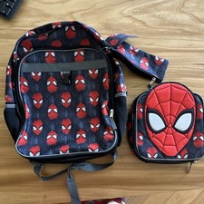 Spider-Man Kids Small Backpack  Lunch Bag Set, Red/Black, Zip, Pockets