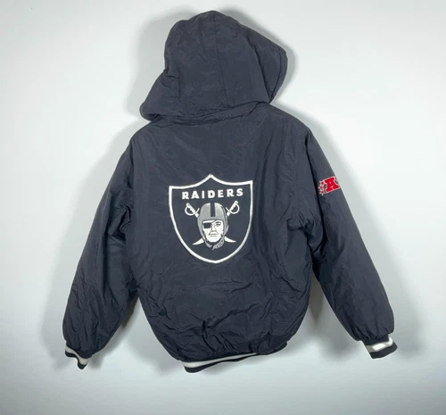 Reebok Los Angeles Raiders Jacket Men's Medium Black Quilted Removable Hood