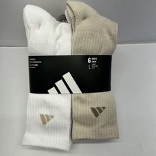 Adidas Original 6 Pack Tan/White/Cream Crew Socks Size Large New w/Tags