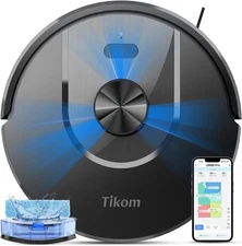 Tikom Robot Vacuum and Mop Combo, 6000 Pa Automatic Robotic Pure Black 