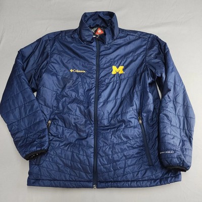 Columbia Women L Navy Blue Michigan Wolverines Puffer Jacket Omni-Heat