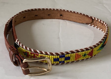 Vintage Beaded Rawhide Leather Belt Size 27 Southwestern Thunderbird
