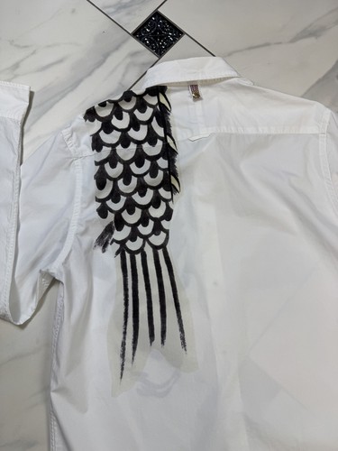 Visvim Japan Brand Carp Print White Long Sleeve Button Shirt Size 4 - Picture 8 of 15