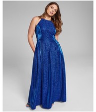 City Studio Womens Glitter Evening Gown Dress, Blue, Plus Size, 14W