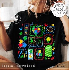 Autism Accept Understand Love 2D T-shirt Awareness Acceptance Puzzle Ribbon Mom