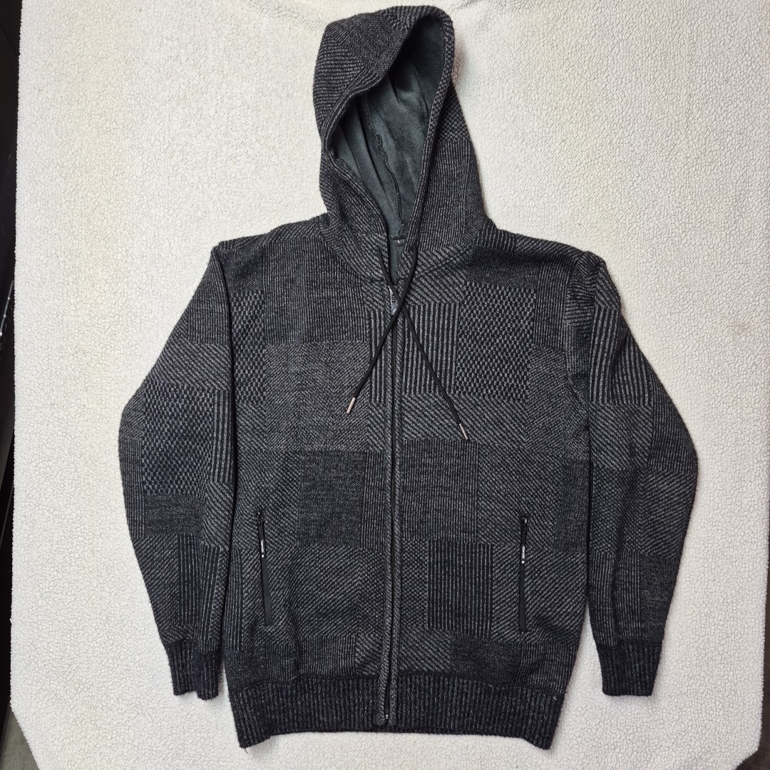 Shein Men's Black Grey Hooded Sweatshirt Jacket Size Large