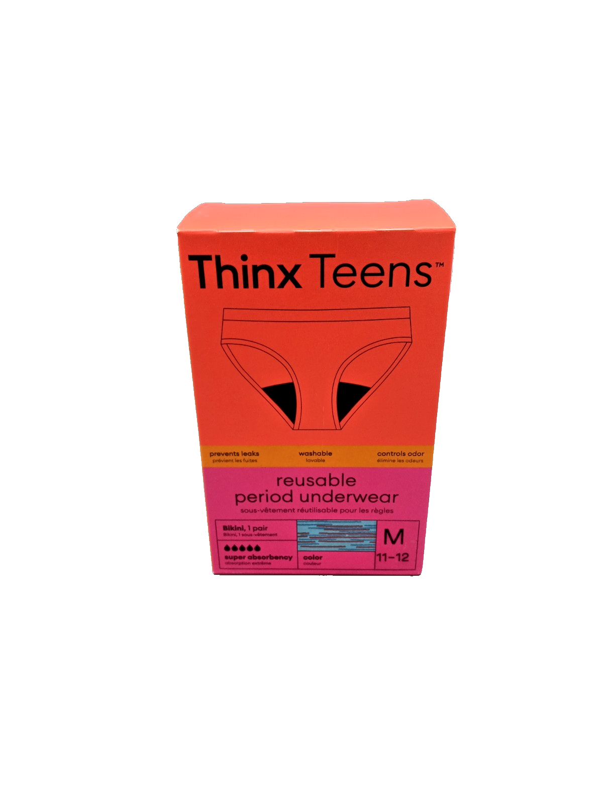 4 Pack THINX Teens Reusable Period Panties Medium Bikini Blue Super Absorbant