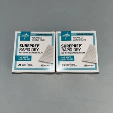 Medline Sureprep Rapid Dry Barrier Film Wipes  2 Boxes of 25 - MSC1605