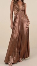 LULUS Maxi Dress- Shining Luxury Bronze Metallic Cutout Maxi Dress SIZE LARGE