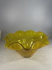 Vintage Blenko Amber Bowl 11” Wide 5” Tall Ruffled-Edge Crackle Glass Beautiful