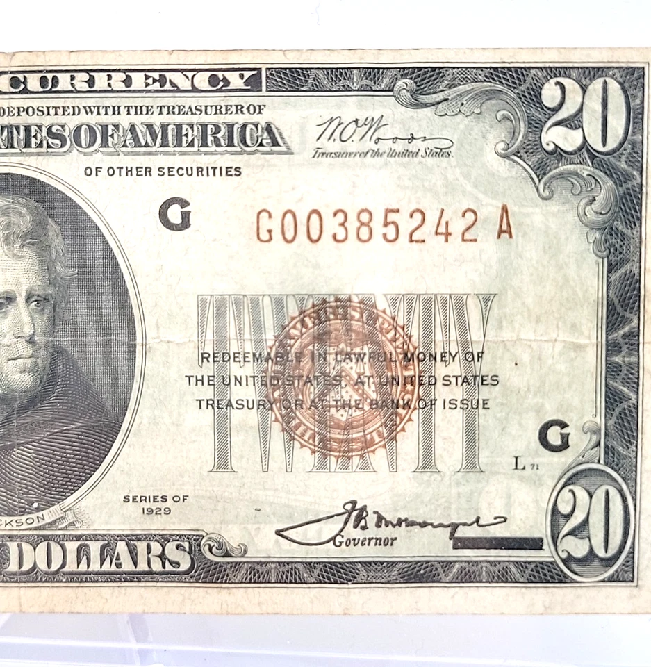 1929 $20 Federal Reserve Bank Chicago Brown Seal Note Lot. H64 - Image 4 of 4