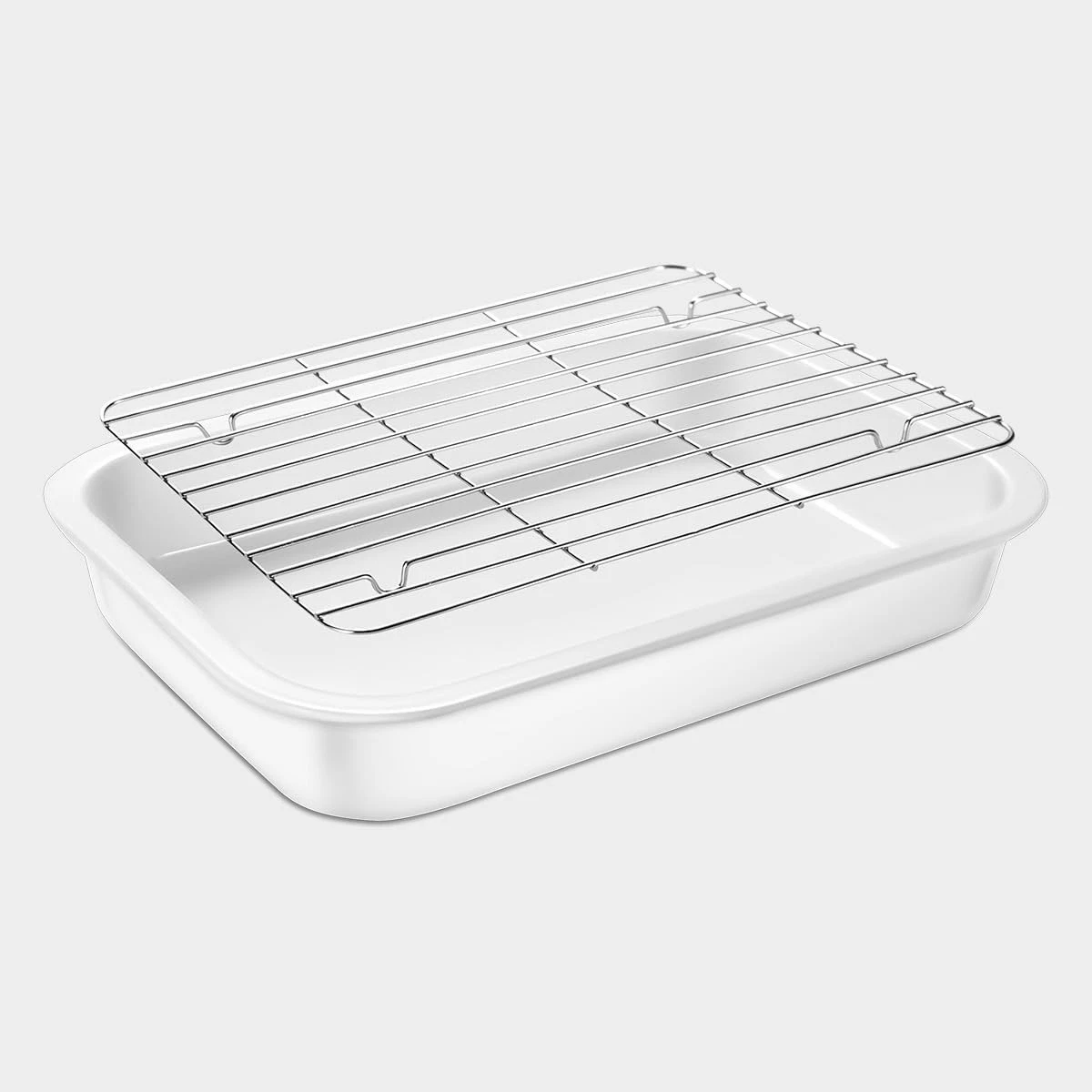 Ceramic Roasting Pan, Baking Dish with Stainless Steel Rack, Non Stick Chicke...