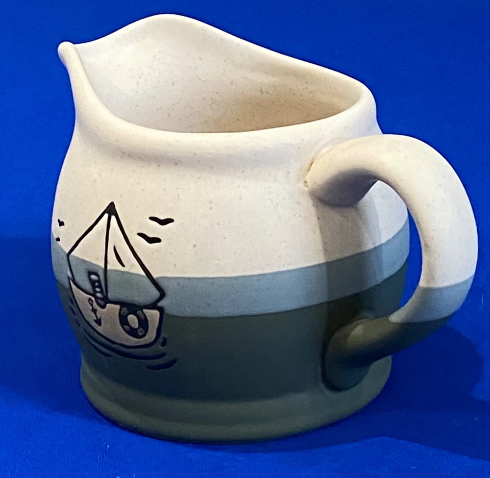 Nueva taza crema estilo capa piedra artesanal con mango/diseño velero Foto 4 de 4