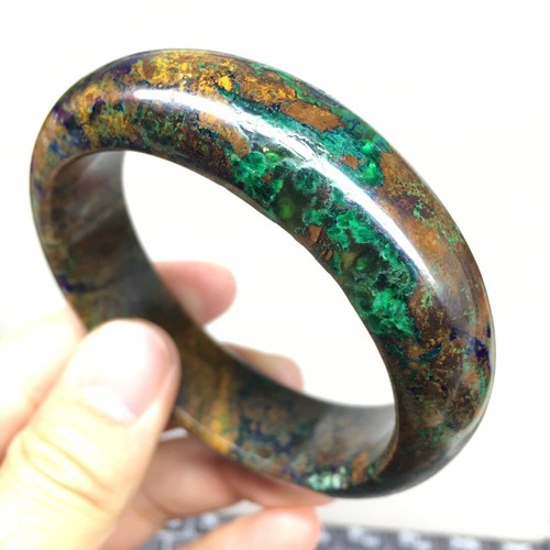 Natural Blue Azurite Green Malachite Gemstone Bangle Inside Diameter 61.5mm - Picture 2 of 3
