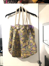 Matalan Fabric Beach Bag Purple/Yellow Mix Pinapple Print Size 16in x 12in x 8in