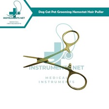 1 Dog Cat Pet Grooming Hemostat Hair Puller 3.5" Full Gold